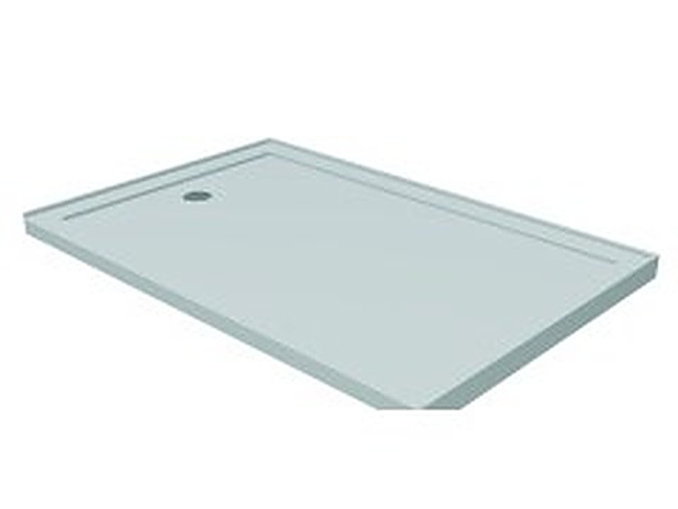 White ABS shower tray with anti-slip surface, rectangular and square models &mdash; studio view on white background