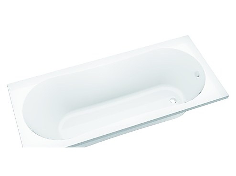White skirted acrylic bathtub with front apron panel for alcove installation &mdash; studio view on white background