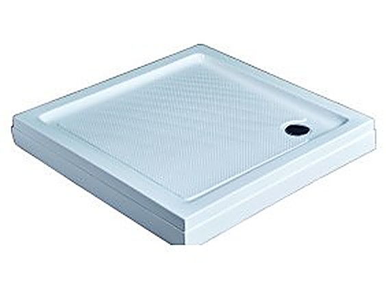 White ABS shower tray with anti-slip surface, rectangular and square models &mdash; studio view on white background