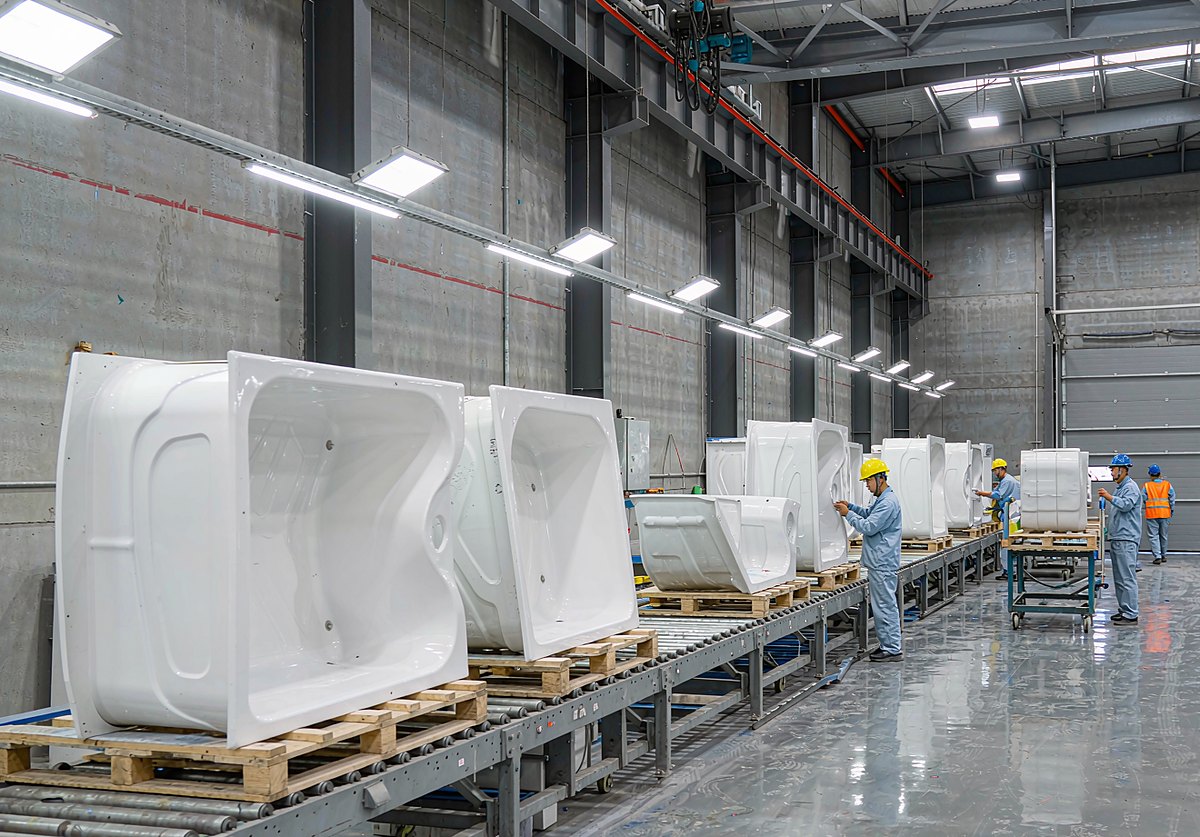 Acrylic bathtub and shower tray production line in our Xuancheng workshop